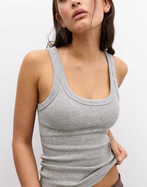 Pull&Bear - Canotta grigio mélange a coste - view 1