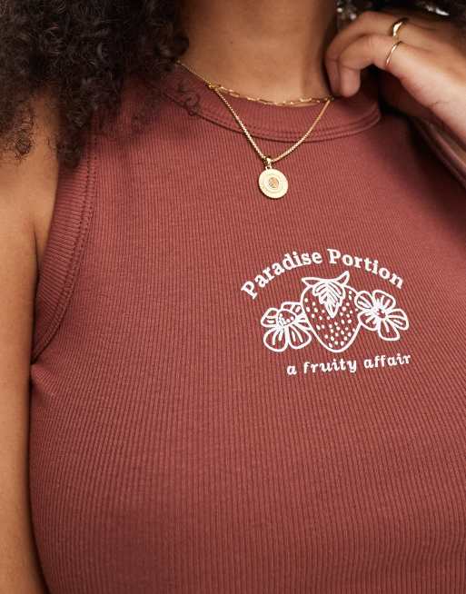 Pull&Bear - Canotta ruggine con scollo a vogatore e stampa di fragole, 3 di 4