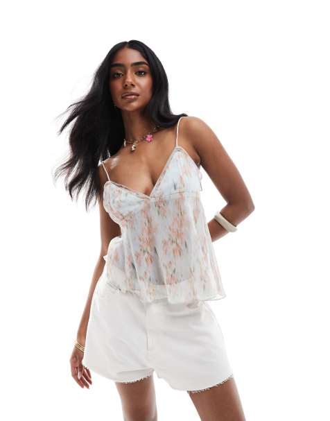 Pull&Bear - Canottiera con orlo asimmetrico e stampa a fiori effetto sfumato - view 1