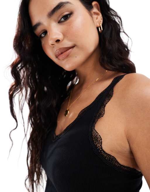 Pull&Bear - Canottiera nera con bordi in pizzo, 4 di 4