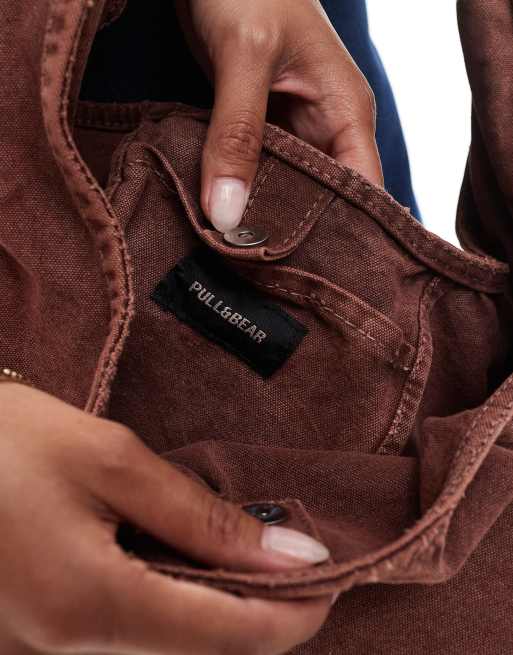 Pull&Bear canvas bag with lace detail in brown