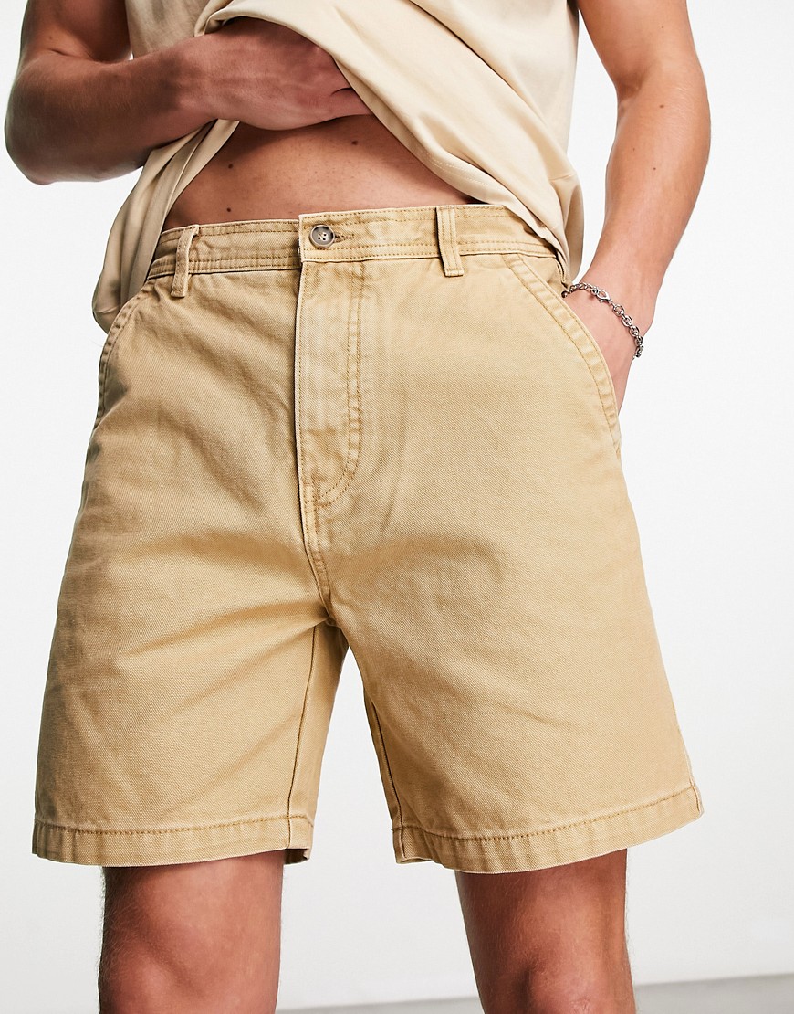 Pull & Bear Canvas Chino Shorts In Beige-brown