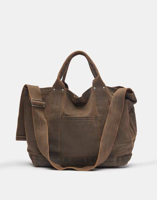 Pull&Bear Canvas shopper bag in brown