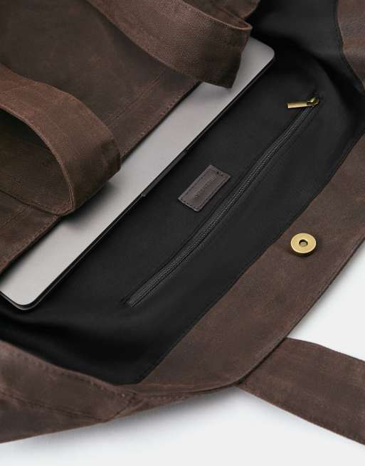 Pull&Bear canvas tote tas in bruin, 5 van 5