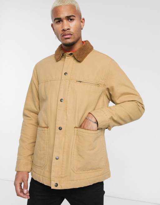 Pull Bear canvas worker jacket in cream ASOS