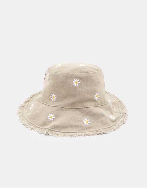 Pull&Bear - Cappello da pescatore color talpa con stampa di margherite
