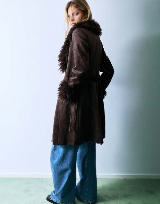 Pull&Bear cappotto aderente in camoscio sintetico marrone, 4 di 6