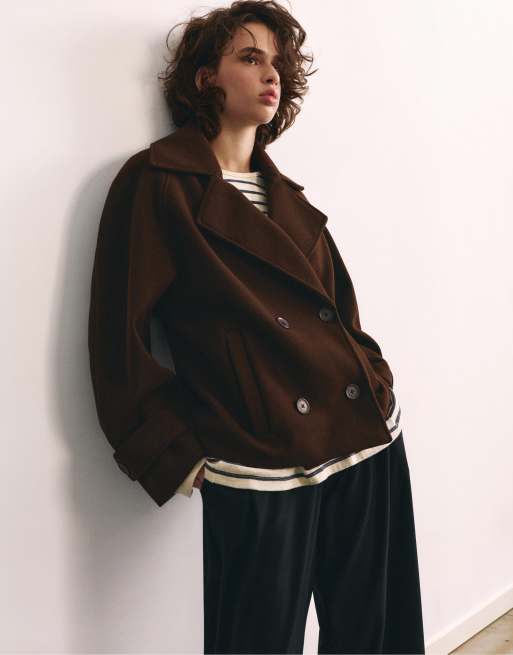 Pull&Bear cappotto corto color cioccolato