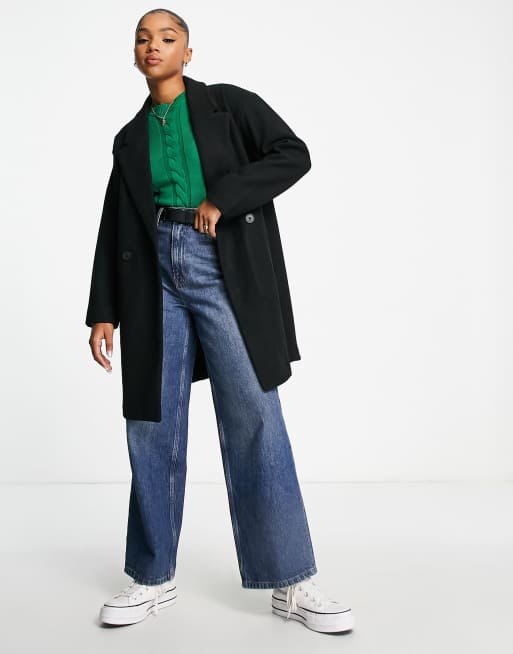 Pull&Bear - Cappotto doppiopetto sartoriale taglio lungo nero