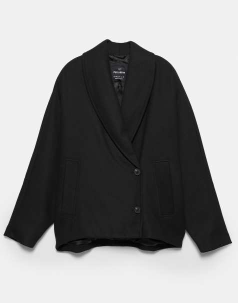 Pull&Bear - Cappotto nero con maniche voluminose - view 1