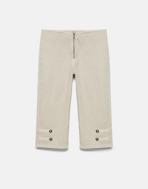 Pull&Bear capribroek met knopen in kaki, 4 van 6
