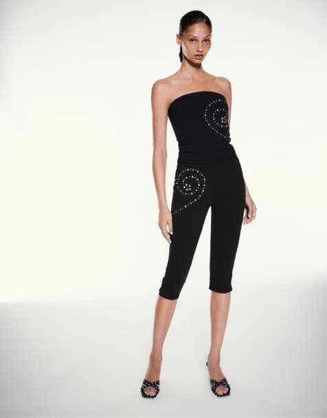 Pull&Bear capribukser med nitter i sort - view 1