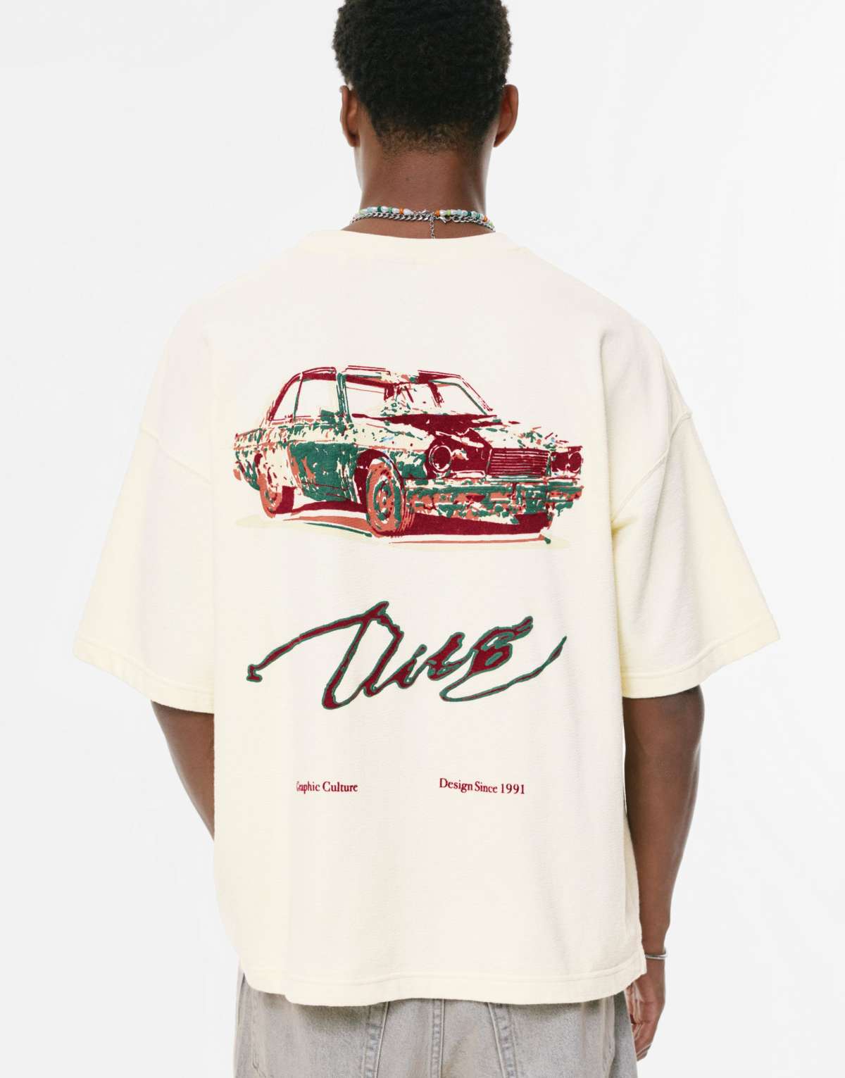 Pull&Bear Car graphic t-shirt in off white