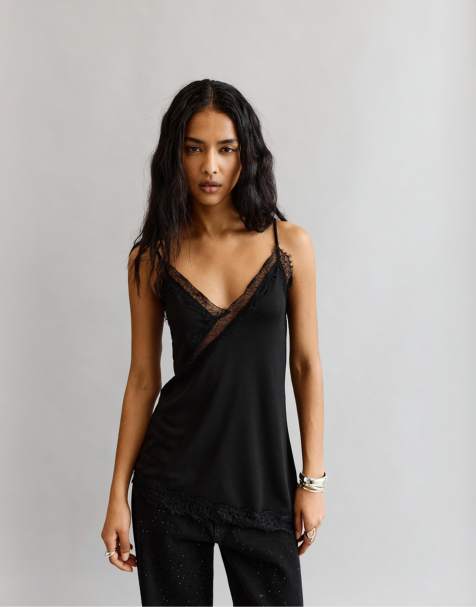 Pull&Bear - Caraco asymétrique avec dentelle - Noir - view 1