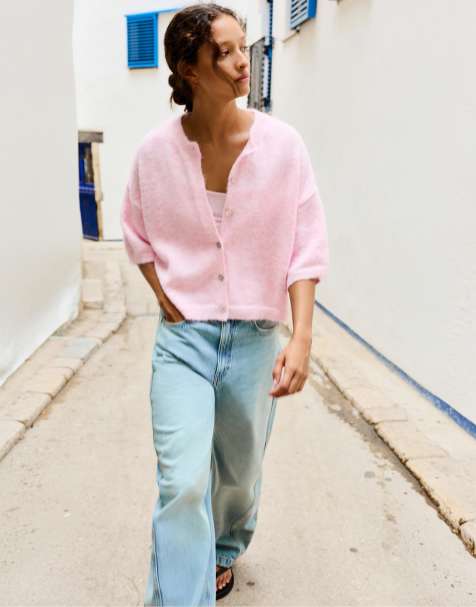 Pull&Bear cardigan a maniche corte rosa mélange - view 1