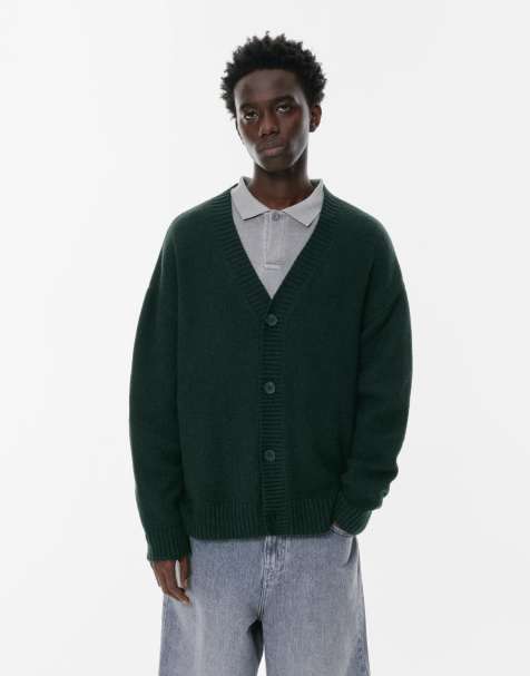 Pull&Bear - Cardigan basic verde scuro - view 1