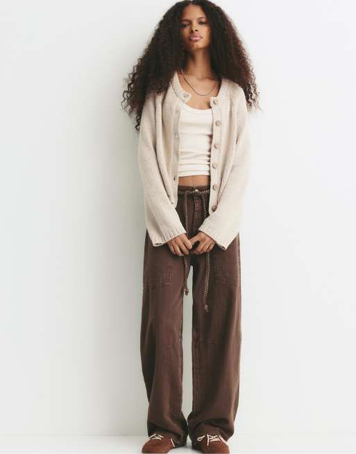 Pull&Bear - Cardigan color sabbia con maniche raglan