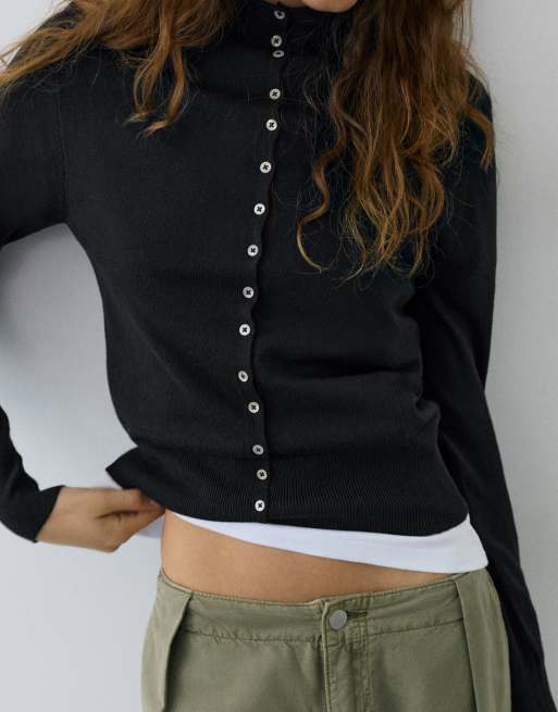 Pull&Bear cardigan con collo alto nero, 3 di 7