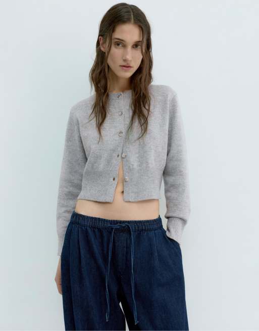 Pull&Bear - Cardigan corto con bottoni colore medio mélange