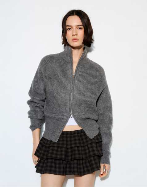 Pull&Bear - Cardigan grigio con zip - view 1