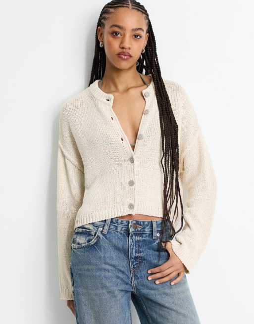 Pull&Bear - Cardigan in maglia color sabbia