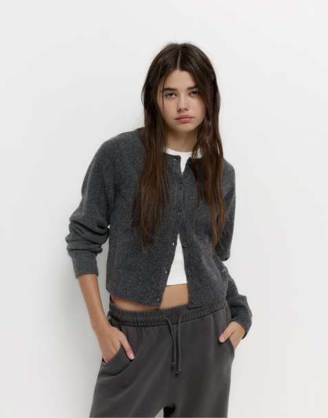 Pull&Bear - Cardigan in maglia grigio con bottoni - view 1