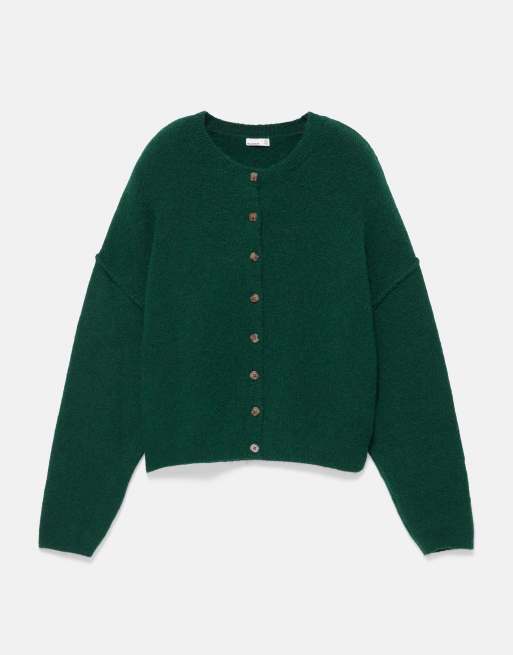 Pull&Bear cardigan in maglia morbida verde bottiglia, 5 di 7