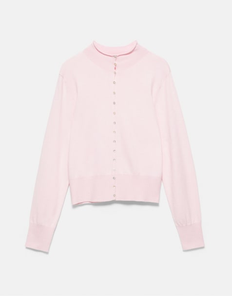 Pull&Bear cardigan med høj hals i støvet pink - view 1