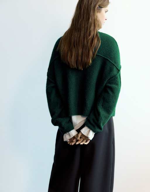 Pull&Bear Cardigan mit Soft-Touch in Flaschengrün mit Wolle, 2 von 7