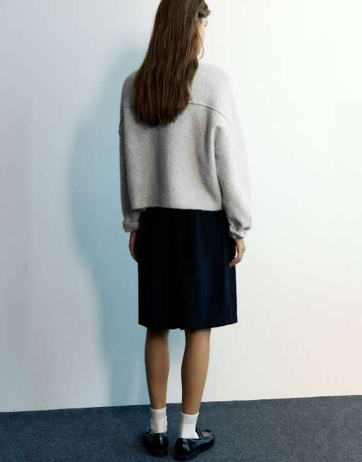 Pull&Bear Cardigan mit weicher Haptik in Hellgrau mit Wolle, 2 von 7