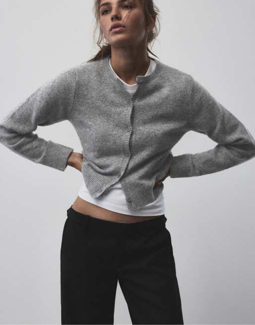 Pull&Bear cardigan morbido in maglia grigio mélange, 3 di 7