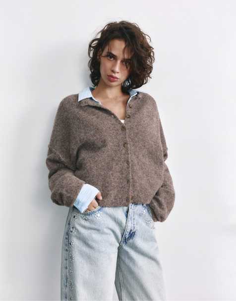 Pull&Bear cardigan morbido in maglia marrone - view 1