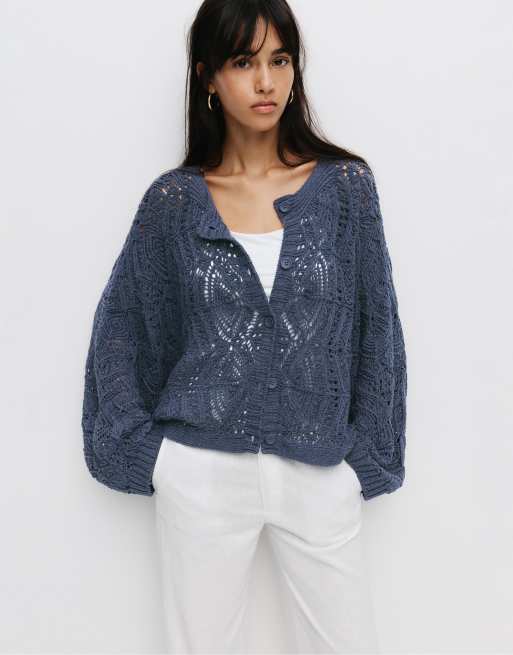Pull&Bear - Cardigan traforato color indaco