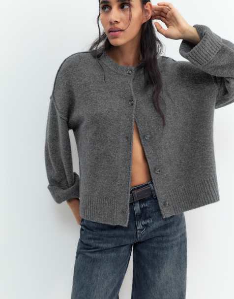 Pull&Bear Cardigan with raglan sleeves and buttons in grey