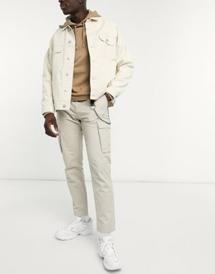 Pull&Bear cargo chinos in sand with chain
