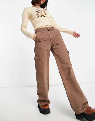 Pull & Bear Straight Leg Cargo Pants In Brown ModeSens