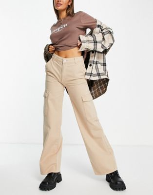 Pull&Bear cargo dad trousers in sand | ASOS