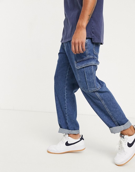 Pull&Bear cargo fit jeans in blue