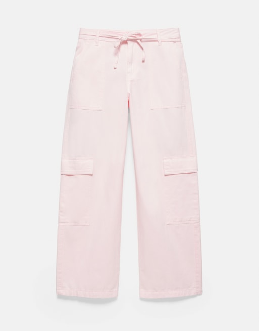 Pull&Bear Cargo-Hose mit geradem Bein in Pink, 3 von 5