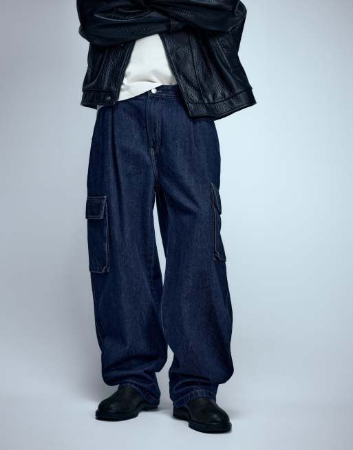 Pull&Bear Cargo-Jeans im Relaxed Fit in Marineblau, 4 von 7