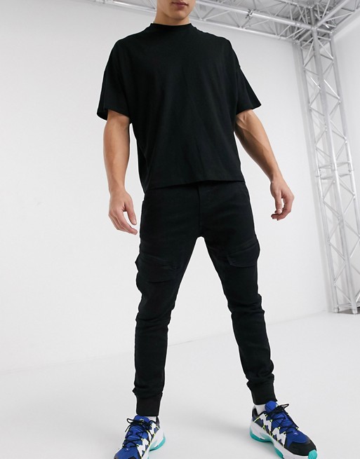 Pull&Bear cargo jogger with front pockets in black