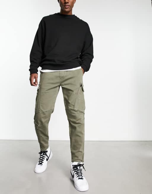 Pull&Bear – Cargo-Jogginghose in Khaki mit mehreren Taschen
