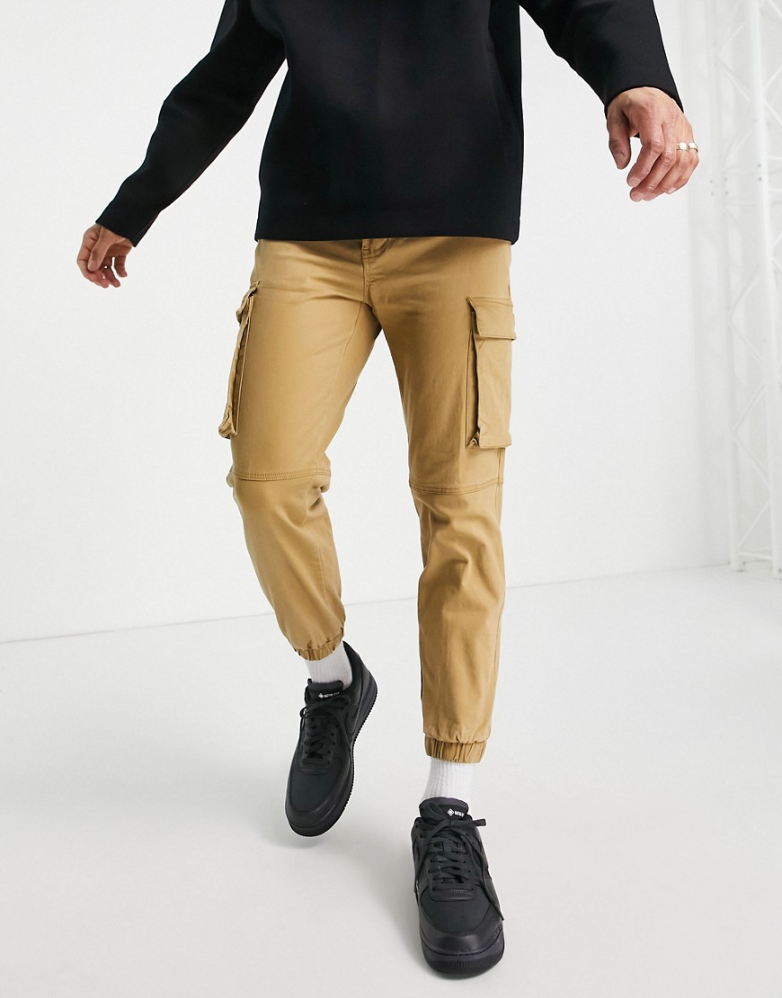 Pull & Bear cargo pants in sand with belt-Neutral