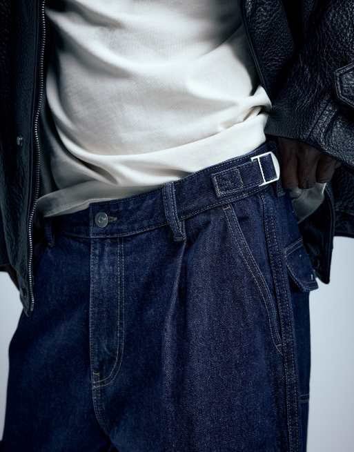 Pull&Bear cargo relaxed-fit jeans in marineblauw, 3 van 7