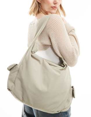 Pull & Bear - Cargo-Schultertasche in Steinbeige-Neutral