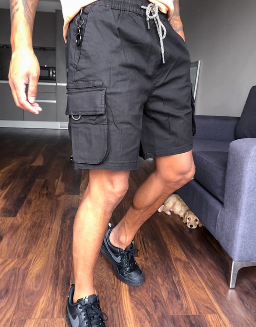 Pull&Bear cargo short with pockets in black