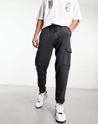 Pull & Bear cargo sweatpants in black