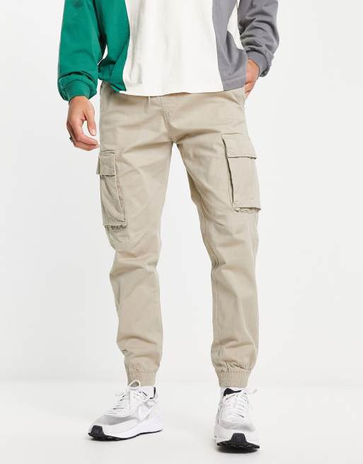 Pull&Bear oversized pocket straight leg cargo trousers in navy