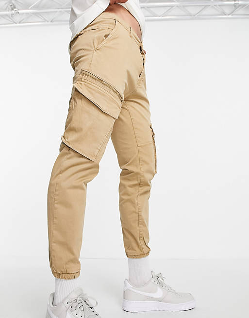 Trousers & Chinos Pull&Bear cargo trousers in beige 