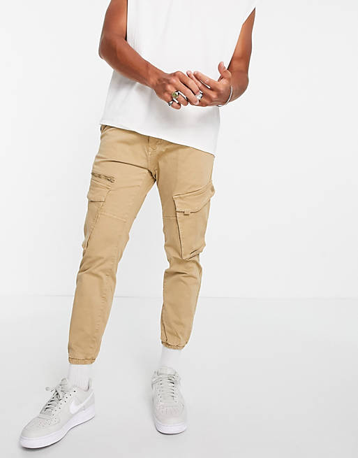 Trousers & Chinos Pull&Bear cargo trousers in beige 